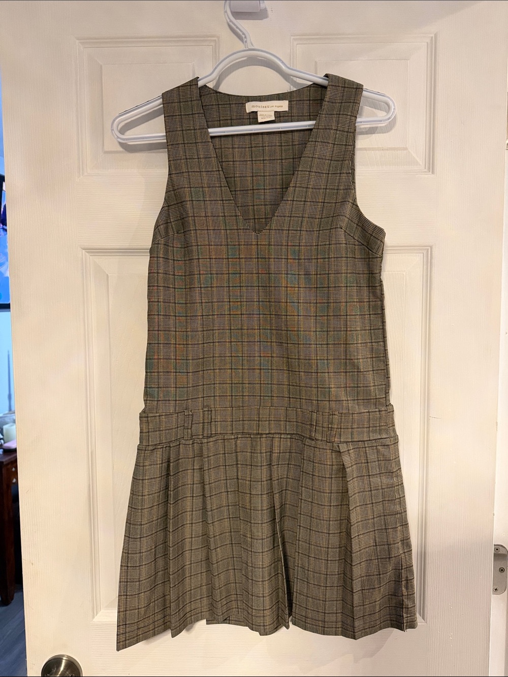 Monteau Plaid V-Neck Pinafore Dress - Gray
